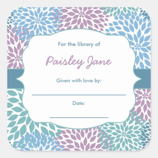 Dahlia Blooms bucht Baby-Dusche-Buchzeichen Quadratischer Aufkleber (Vorderseite)