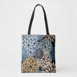 Dahlia Blue Gold Floral Monogram Tasche