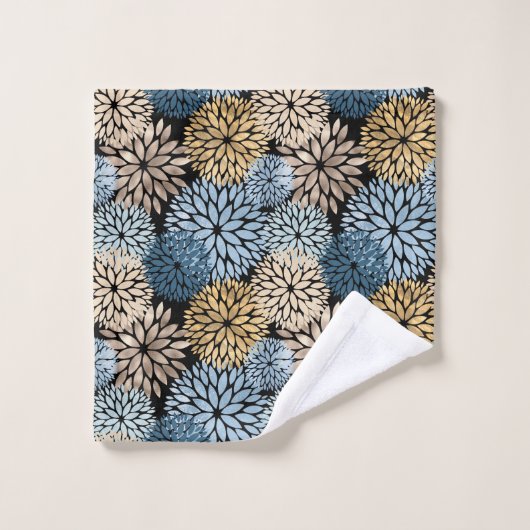 Dahlia Blue Gold Floral Pattern Badhandtuch Set (Waschlappen)