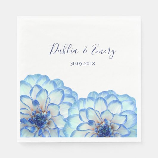 Dahlia Blume Blau Weiß Hochzeit mit Blumen Serviette (Vorderseite)