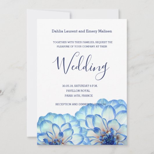 Dahlia Blume Blauen Rosa Hochzeit Einladung (Vorderseite)