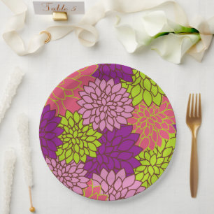 Dahlia-Blume, farbenfrohe Blume, Blumenmuster Pappteller