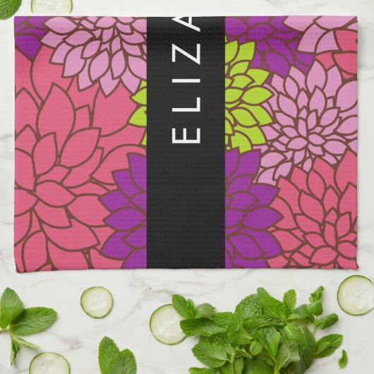 Dahlia Blume, farbenfrohe Blume, Ihr Name Geschirrtuch (Gefaltet)