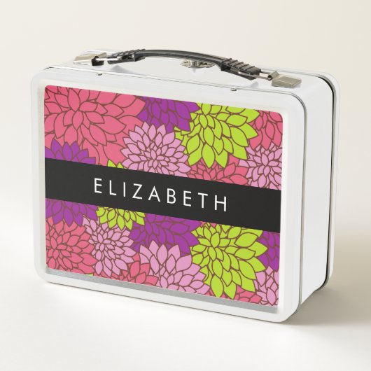 Dahlia Blume, farbenfrohe Blume, Ihr Name Metall Brotdose (Rückseite)