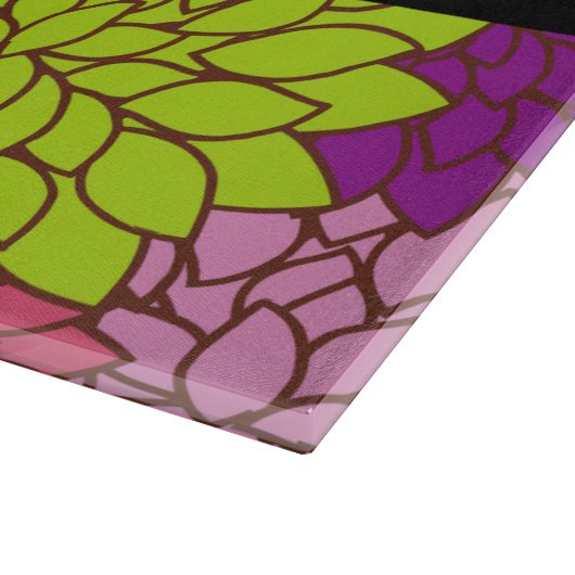 Dahlia Blume, farbenfrohe Blume, Ihr Name Schneidebrett (Ecke)