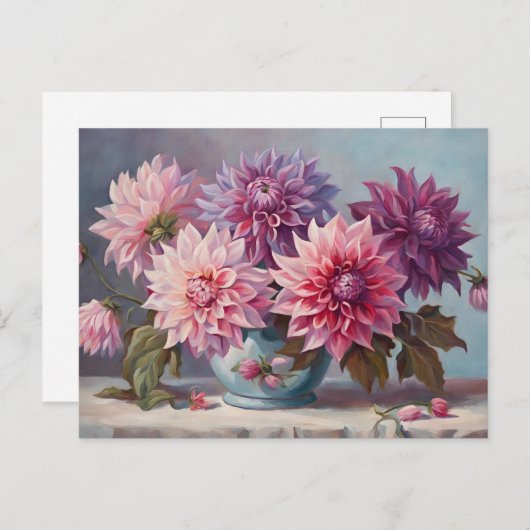 Dahlia Blume in einer Vase Still Life Illustration Postkarte (Vorne/Hinten)