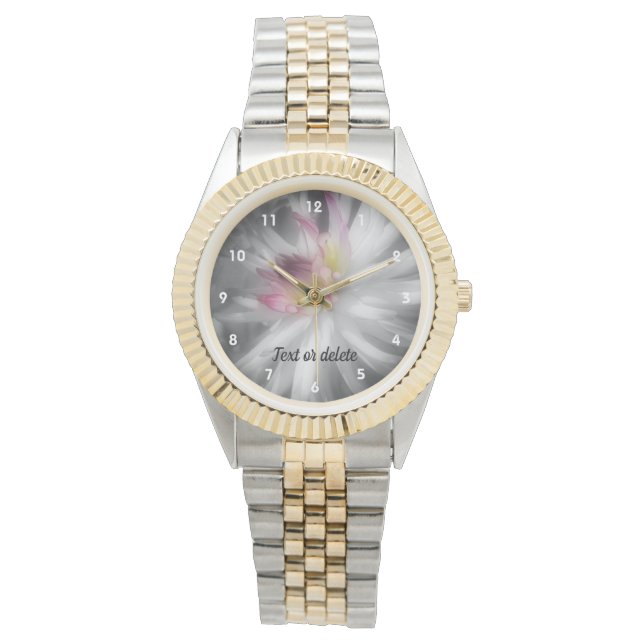 Dahlia-Blume in Schwarz-Weiß-Personalisiert Armbanduhr (Vorderseite)