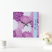 Dahlia Blume, Lila Dahlia, Ihr Name Quadratische Wanduhr (Zuhause)