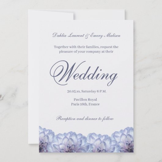 Dahlia Blume Lilac Blue Hochzeit Einladung (Vorderseite)