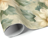 Dahlia Blume Muster mit Grünpflanzen Geschenkpapier (Rolleneckpunkt)