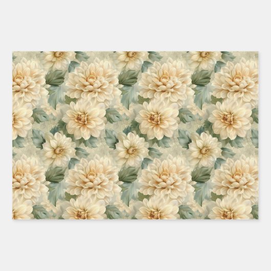 Dahlia Blume Muster mit Grünpflanzen Geschenkpapier Set (Vorderseite 3)
