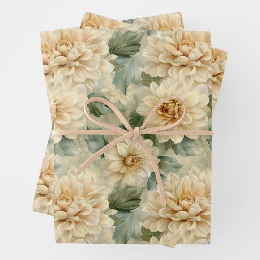 Dahlia Blume Muster mit Grünpflanzen Geschenkpapier Set (Beispiel)
