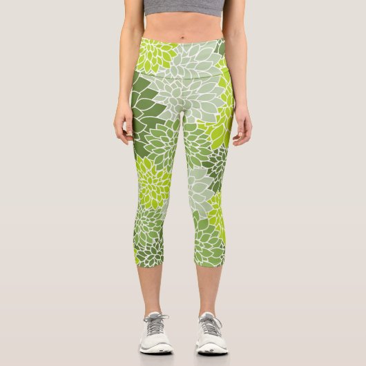 Dahlia-Blume, Muster von Blume, grüner Dahlia Capri Leggings (Vorderseite)