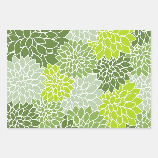Dahlia-Blume, Muster von Blume, grüner Dahlia Geschenkpapier Set (Vorderseite)