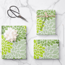 Dahlia-Blume, Muster von Blume, grüner Dahlia Geschenkpapier Set