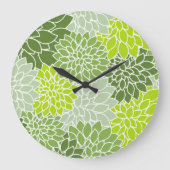 Dahlia-Blume, Muster von Blume, grüner Dahlia Große Wanduhr (Vorderseite)
