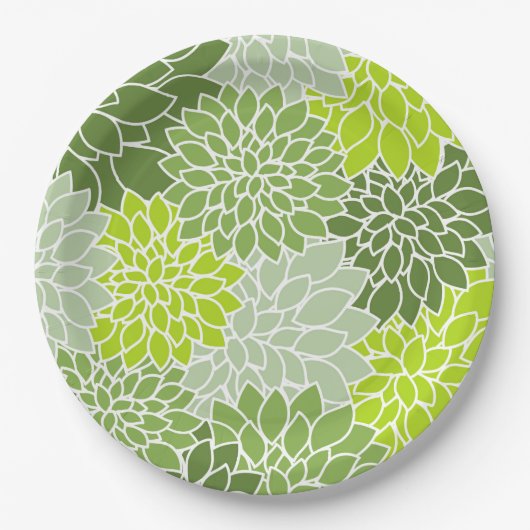 Dahlia-Blume, Muster von Blume, grüner Dahlia Pappteller (Vorderseite)