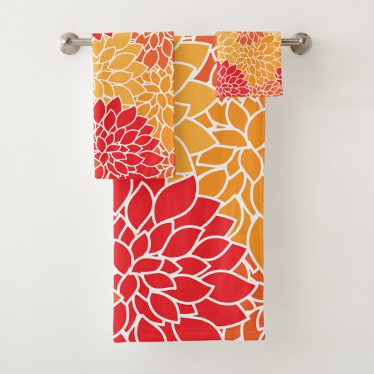 Dahlia-Blume, Muster von Blume, Orange Dahlia Badhandtuch Set (Insitu)
