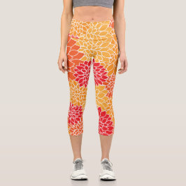 Dahlia-Blume, Muster von Blume, Orange Dahlia Capri Leggings