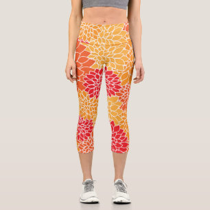 Dahlia-Blume, Muster von Blume, Orange Dahlia Capri Leggings