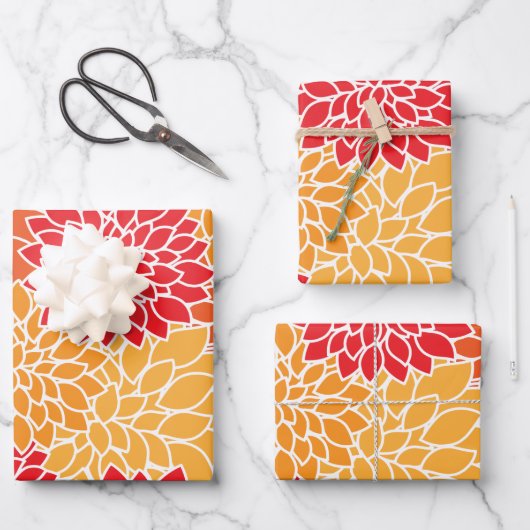 Dahlia-Blume, Muster von Blume, Orange Dahlia Geschenkpapier Set (Vorderseite)