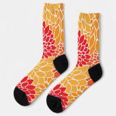 Dahlia-Blume, Muster von Blume, Orange Dahlia Socken (Linkes Detail)