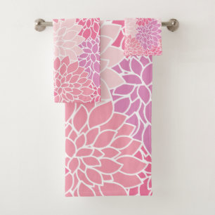 Dahlia-Blume, Muster von Blume, rosa Dahlia Badhandtuch Set