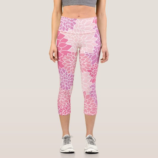 Dahlia-Blume, Muster von Blume, rosa Dahlia Capri Leggings (Vorderseite)