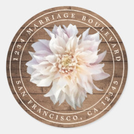 Dahlia Blume Rustic Wood Wedding Rücksendeadresse Runder Aufkleber