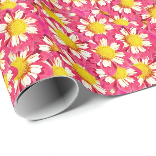 Dahlia-Bouquet - Korallen und Weiß mit gelber Farb Geschenkpapier (Rolleneckpunkt)
