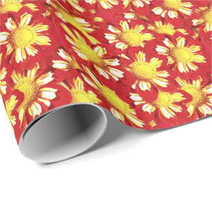 Dahlia-Bouquet - rot und weiß mit gelb Geschenkpapier