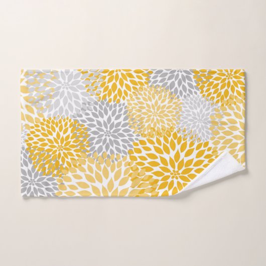 Dahlia Bouquet - Senfgelb grau Badhandtuch Set (Handtuch)