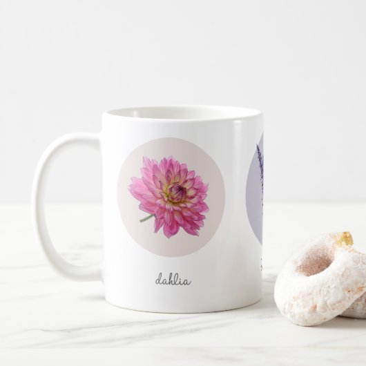 Dahlia, Coneflower und Lavender-Blume Kaffeetasse (Mit Donut)