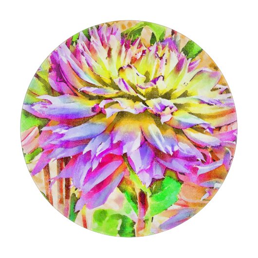 Dahlia Digital Artwork 12" Round Cutting Board Schneidebrett (Vorderseite)