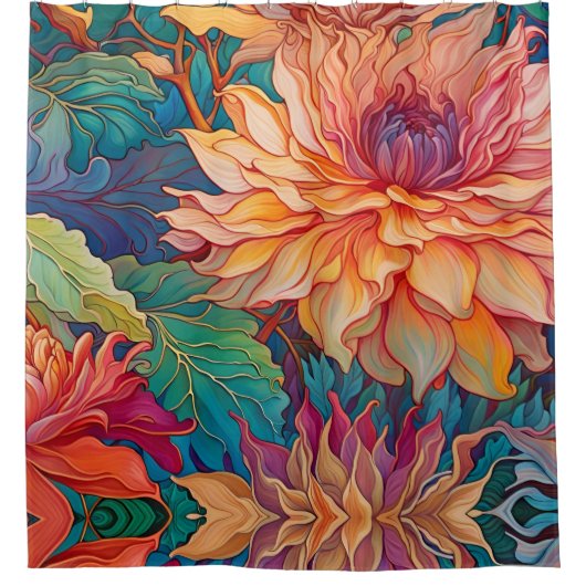 Dahlia Floral Tapestry Duschvorhang (Vorderseite)