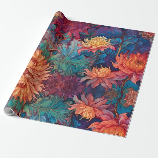 Dahlia Floral Tapestry Geschenkpapier (Ungerollt)