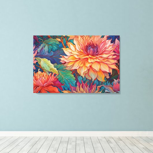 Dahlia Floral Tapestry Leinwanddruck (Insitu (Holzboden))