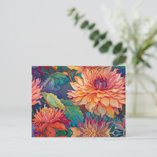 Dahlia Floral Tapestry Postkarte (Stehend Vorderseite)