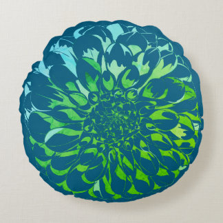 Dahlia flower teal pillow  rundes kissen