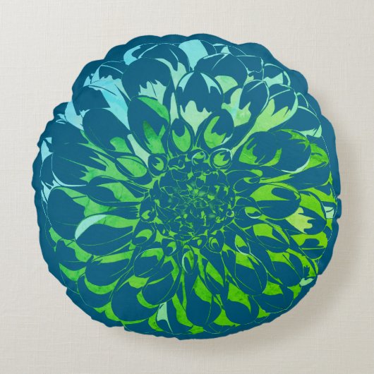 Dahlia flower teal pillow  rundes kissen (Vorderseite)