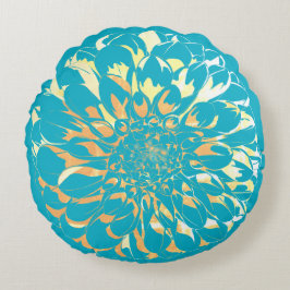 Dahlia flower two-sided turquoise pillow  rundes kissen