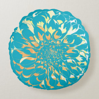 Dahlia flower two-sided turquoise pillow  rundes kissen