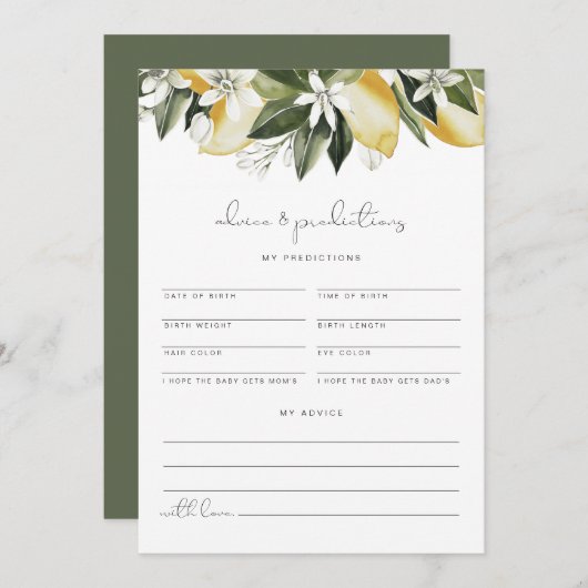 DAHLIA Lemon Baby Advice and Predictions Card Einladung (Vorne/Hinten)
