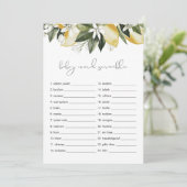 DAHLIA Lemon Baby Word Scramble Baby Showspiel Einladung (Stehend Vorderseite)