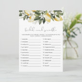 DAHLIA Lemon Brautparty Word Scramble Game Einladung (Stehend Vorderseite)