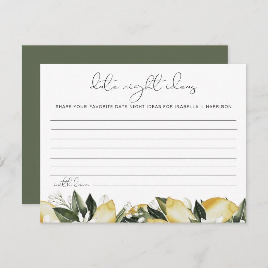 DAHLIA Lemon Citrus Datum Night Ideen Kartenspiel Begleitkarte (Vorne/Hinten)