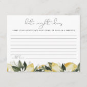 DAHLIA Lemon Citrus Datum Night Ideen Kartenspiel Begleitkarte (Vorderseite)