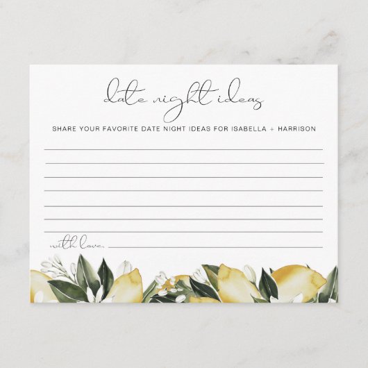 DAHLIA Lemon Citrus Datum Night Ideen Kartenspiel Begleitkarte (Vorderseite)