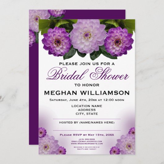 Dahlia Lila Blumendusche Einladung (Vorne/Hinten)