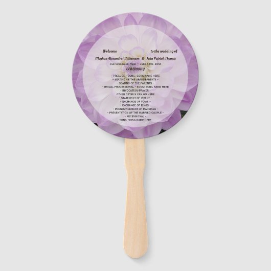 Dahlia Lila Lavender Floral Wedding Program Fächer (Vorderseite)